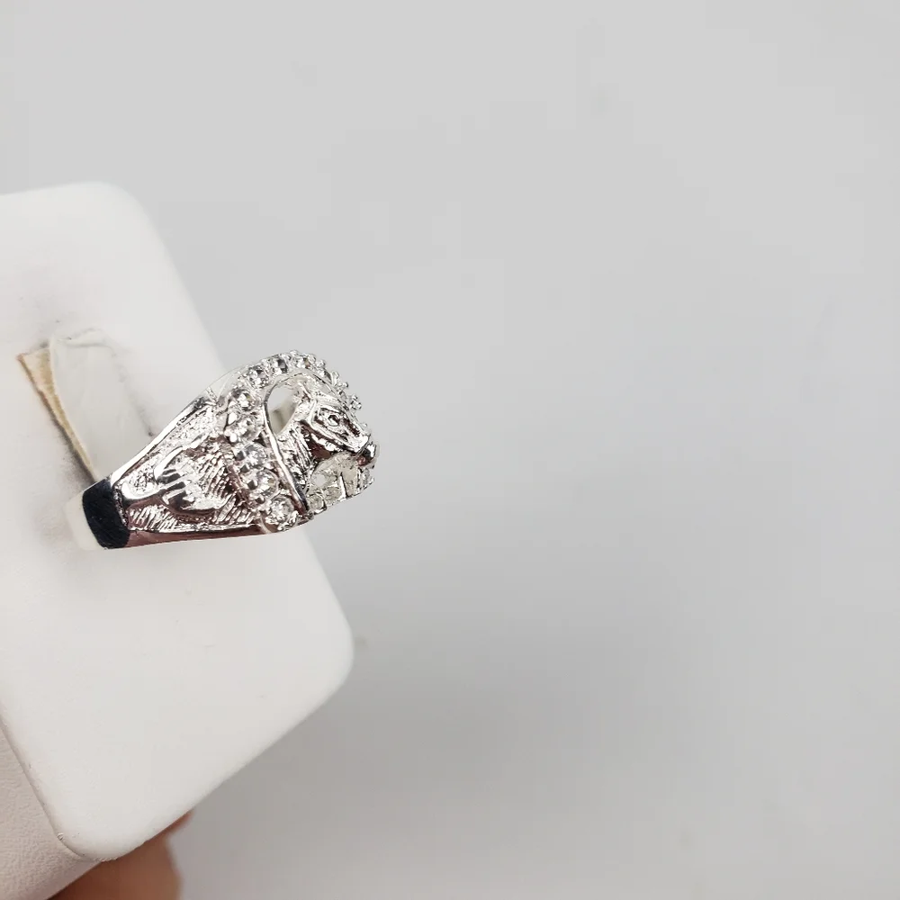 925 sterling silver men's horse with zircon ston Ring size 11.5‎ New - Picture 5 of 16